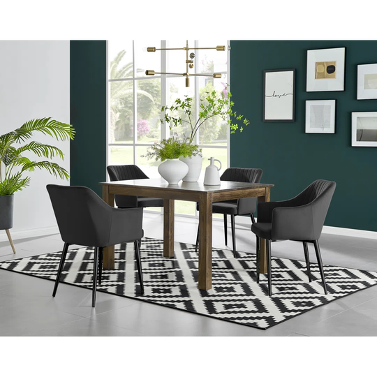 Anders Dark Walnut Solid Wood Dining Table & 4 Black Calla Black Leg Chairs
