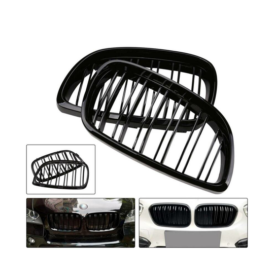 Car Grilles Pair Gloss Black Double Slat Kidney Grill for BMW E92 E9