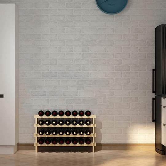 Nibbi 32 Bottle Solid Wood Floor Wine Bottle Rack in Natural
