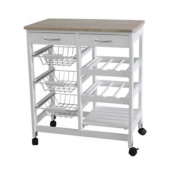 Kitchen Trolley MDF Top White/Grey Island Dining Cart Worktop Basket Storage Lockable Wheels