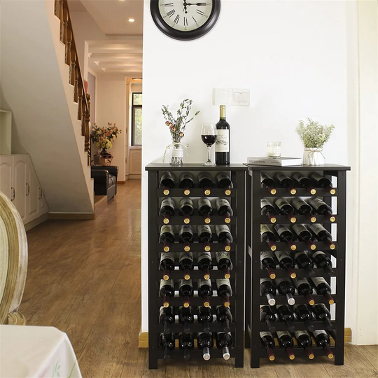 Edbert 28 Bottle Solid Wood Floor Wine Bottle Rack in Dark Brown