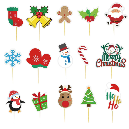 Trimmingshop 15pcs Christmas Cupcake Toppers Xmas Cake Toothpick