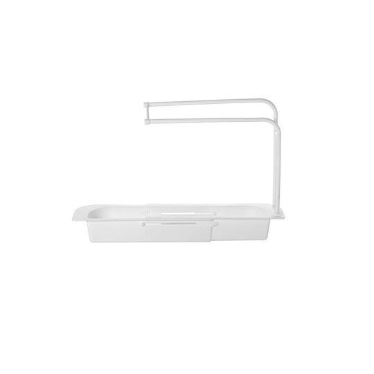 (White) Telescopic Sink Rack Holder Expandable Storage Kitchen