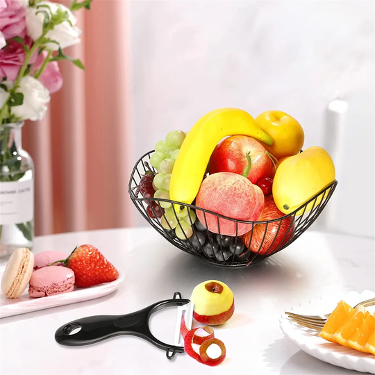 Metal Fruit Bowl With Peeler Black Wire Fruit Basket Large Iron Fruit Holder For Kitchen Counters Table Countertop Pantry Vegetable Snack Storage