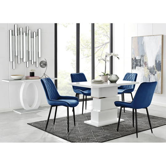 Apollo 4 Dining Table And 4 Navy Pesaro Black Leg Chairs