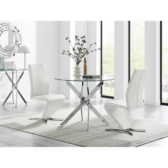 Novara 100Cm Round Dining Table & 2 White Willow Chairs