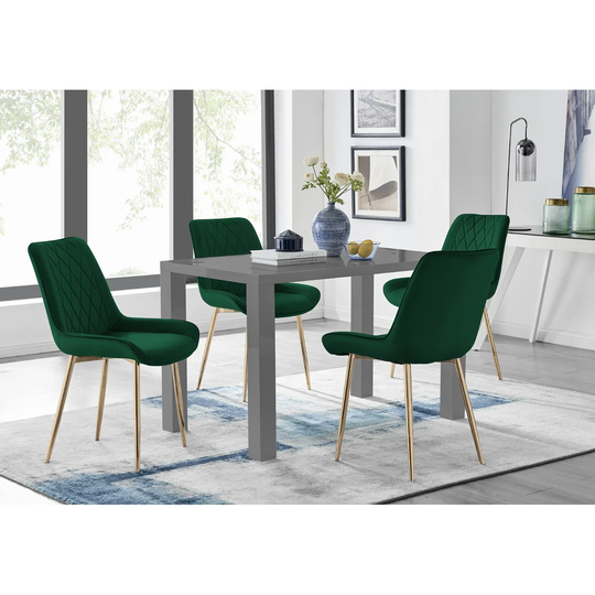 Eubanks 4 Grey Dining Table And 4 Green Gold Leg Chairs