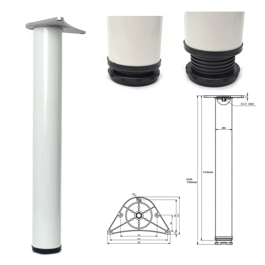 (4) 710mm Adjustable White Breakfast Bar Worktop Support Table Leg ø80mm