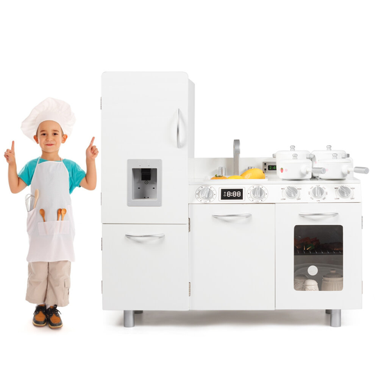 Kids Kitchen Playset Wooden Pretend Play Kitchen Set Sink Fridge