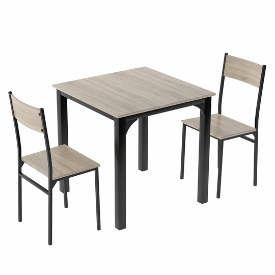 Dining Table Set With 2 Chairs, Space Saving Kitchen Table With Metal Frame Seating Group Dining Table For Balcony, Dining Room, Living Room, Natural