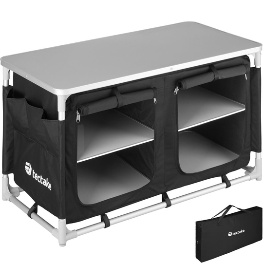 tectake Camping Kitchen 97x47.5x56.5cm - camping kitchen unit, camping kitchen stand, camping cooking table - black