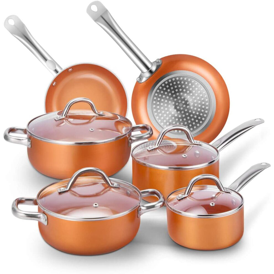 CUSIBOX Cookware Set Pan & Pot Set 6 Piece , Stock Pot, Saute Pan, Saucepan,Glass Lid | Induction | Nonstick