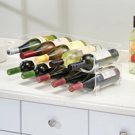 Plastic Free-Standing Water Bottle And Wine Rack Storage Organizer For Kitchen Countertops, Table Top, Pantry, Fridge - Stackable - Holds 5 Bottles Ea