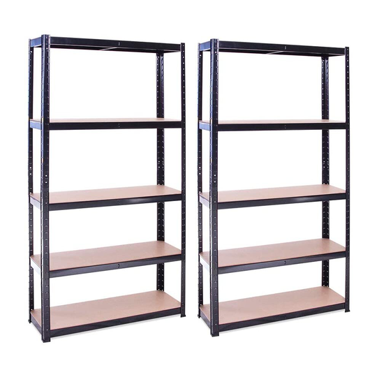 Garage Shelving Units: 180cm x 90cm x 30cm | Heavy Duty Racking Shelves for Storage - 2 Bay, Black 5 Tier (175KG Per Shelf), 875KG Capacity