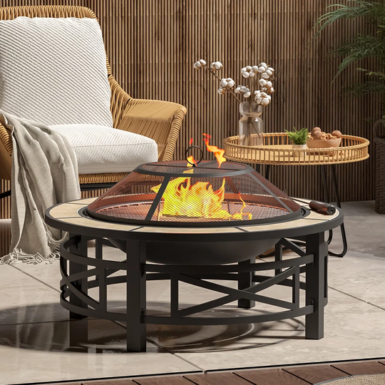 Asharra 51Cm H x 84Cm W Steel Wood Burning Outdoor Fire Pit with Lid