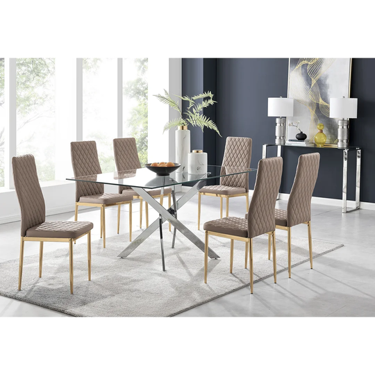 Eubanks 6 Dining Table And 6 Cappuccino Gold Leg Chairs