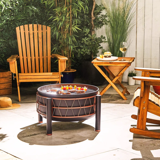 Bulle 53Cm H x 73Cm W Steel Wood Burning Outdoor Fire Pit with Lid
