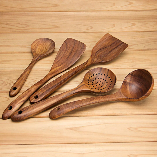Wooden Kitchen Utensils Sets, 5 Pieces Japanese Style Cooking Utensils Set Tools