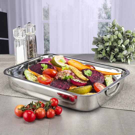 Shalanda Casserole Square Stainless Steel with Drop Handles Oven Shape Lasagna Roaster