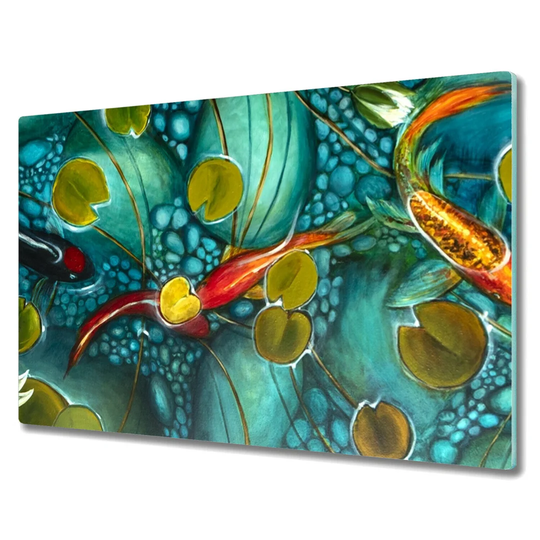 Avella Tempered Glass Fish Water Lily Leaves Chopping Board