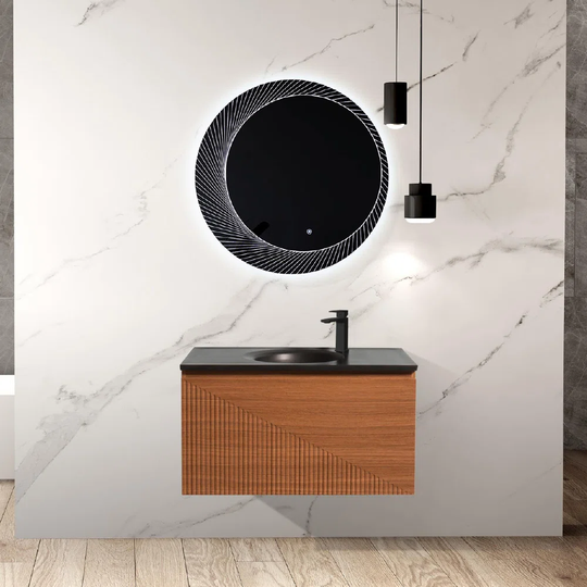 89.6Cm Wall Mounted Single Bathroom Vanity Base Only in Melamine Walnut Light