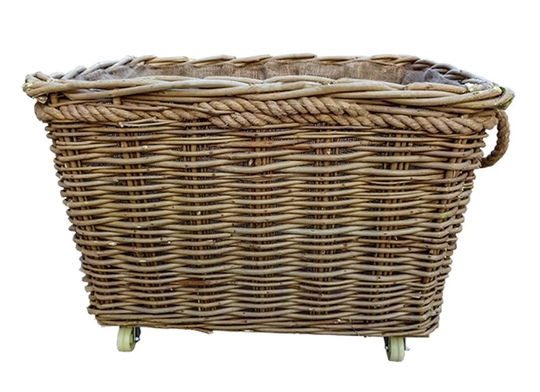 Hillsg Rope Handle Wicker Log Carrier on Wheel