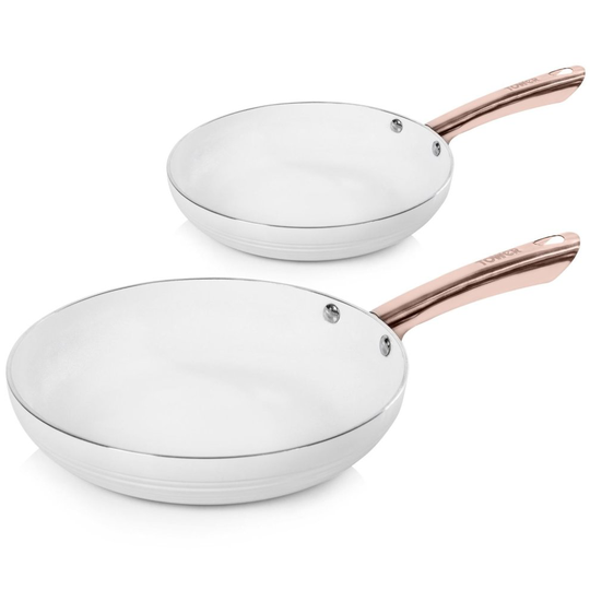 Tower Linear Frying Pan Set, Non-Stick Ceramic Aluminium White/Rose Gold 24/28cm