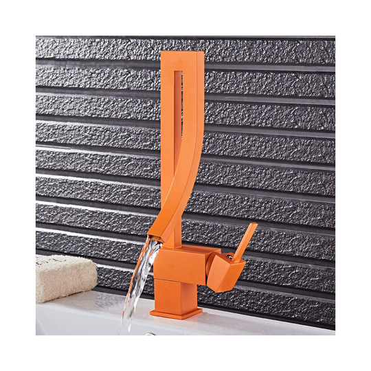 (Orange) Creative Orange Color Single Handle Waterfall Brass Basin Faucet Tap Hot and Cold Bathroom Fauct
