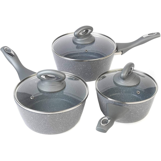 Collection Forged Aluminium Non Stick 3 Piece Saucepan Set | Bakelite Silicone Handle | 16/18/20 cm | PFOA Free | Suitable for Induction Hobs Grey