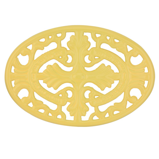 Kitchen Oval Cross Cast Iron Trivet Cooking Pot Pan Casserole Stand Yellow