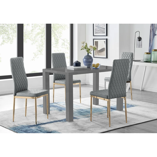 Eubanks 4 Grey Dining Table And 4 Grey Gold Leg Chairs