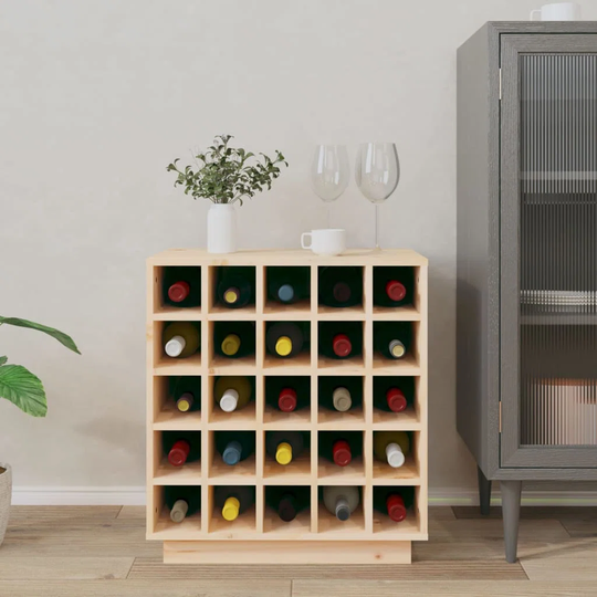 Tyrel 25 Bottle Solid Wood Floor Wine Bottle & Glass Rack