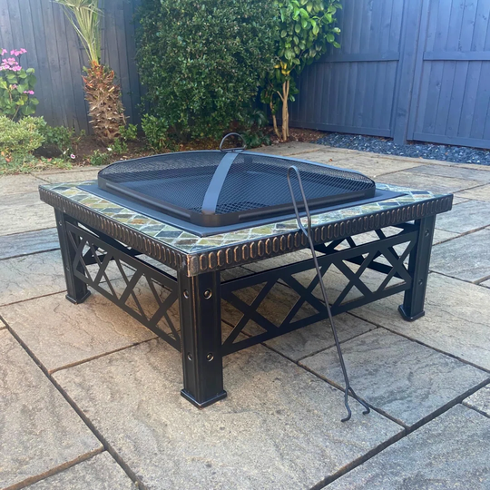 Posner 48Cm H x 76Cm W Steel Wood Burning Outdoor Fire Pit Table with Lid