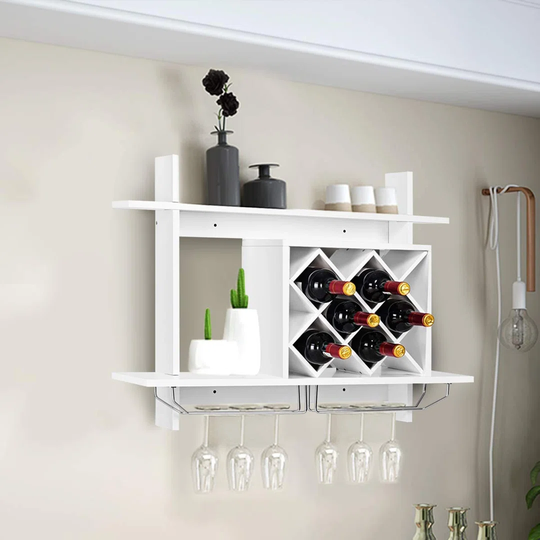 Guerdon 6 Bottle Wall Mounted Wine Bottle & Glass Rack in White