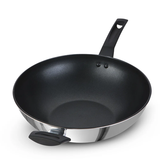 Prestige - 9X Tougher - Stir Fry Pan - Ultra Durable Stainless Steel - Non-Stick - Induction Suitable - Dishwasher And Oven Safe - 30Cm, With Helper H