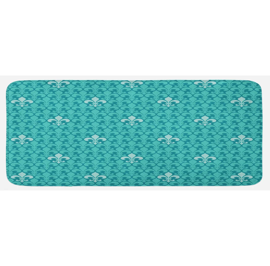 Keyla Turquoise Fleur De Lis Pattern Kitchen Mat