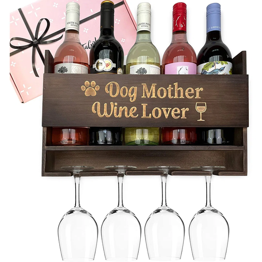 Plumlee 5 Bottle Wall Mounted Wine Bottle & Glass Rack in Brown