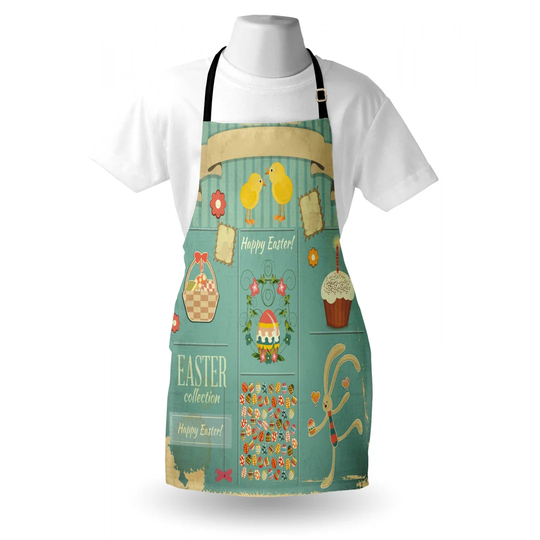 Easter Rabbit Ornamental Eggs Cupcake and Basket Spring Season Apron