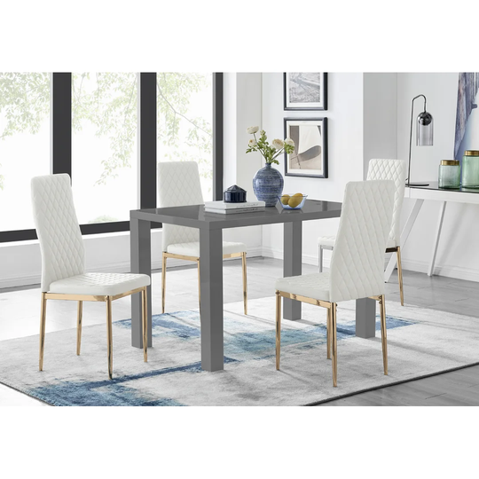 Eubanks 4 Grey Dining Table And 4 White Gold Leg Chairs