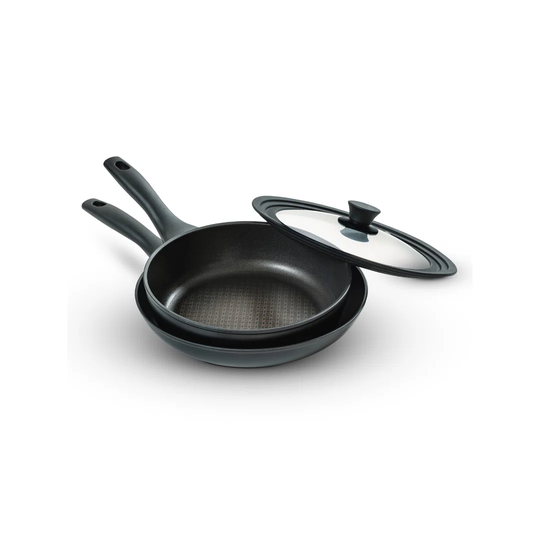 Prestige - Nadiya -Nesting Frying Set With Universal Lid, 3 Piece - Non Stick - PFOA Free Interior - Dishwasher Safe - 10 Year Guarantee.