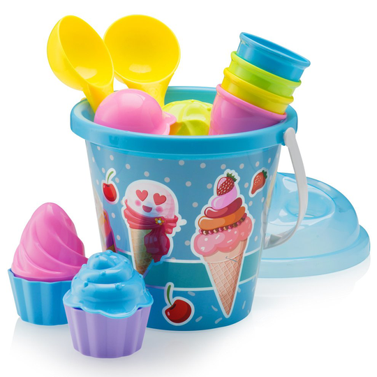 TopRace Beach Set, Ice Cream and Cake Series Mold Set, 14 Piece set with Large 9 Inch Ice Cream Bucket