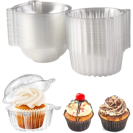 100X Individual Cupcake Container Clear Plastic Single Cupcake Carrier