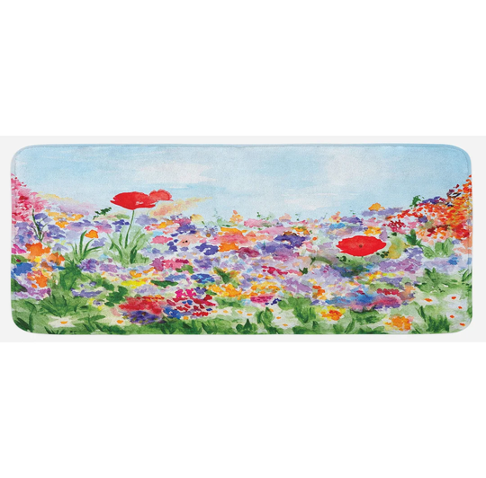 Silvia Watercolour Flower Summer Blooms Kitchen Mat