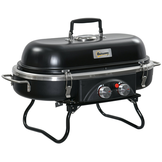 Outsunny Foldable 2 Burner Gas BBQ Grill w/ 2 Burners for Camping