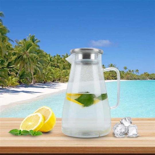 1.8L Carafe Pitcher with Lid made of Borosilicate Glass with Handle and Removable Filter Ice Tea Coffee