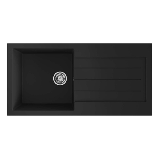 Black Composite Kitchen Sink, 1.0 Bowl With Drainer & Basket Waste - SIA CM10BL