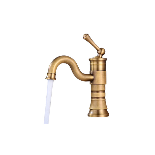 Short Retro Antique Brass Basin Sink Tap Faucet Single Lever