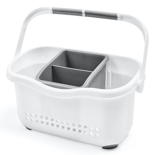 Addis Premium Sink Cutlery Draining Storage Caddy, White/Grey, 12 x 24 x 20.5 cm