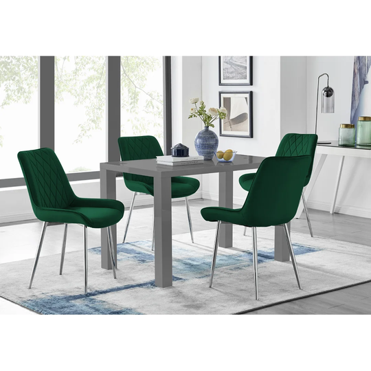 Eubanks 4 Grey Dining Table And 4 Green Silver Leg Chairs
