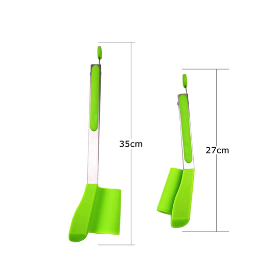 (Green, S) 2 in 1 Non-stick Clever Tongs Heat Resistant Silicone Spatula kitchen Clip